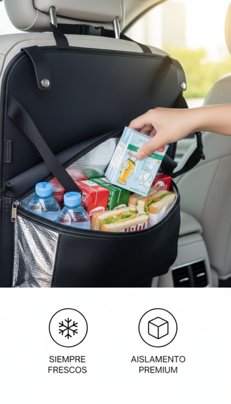 Organizador Premium - Bandeja Plegable y Térmica - Orden total y alimentos frescos para que tu familia disfrute cada kilómetro.